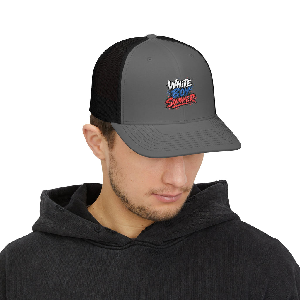 White Boy Summer Trucker Cap - Retro USA Flag Script Snapback Hat