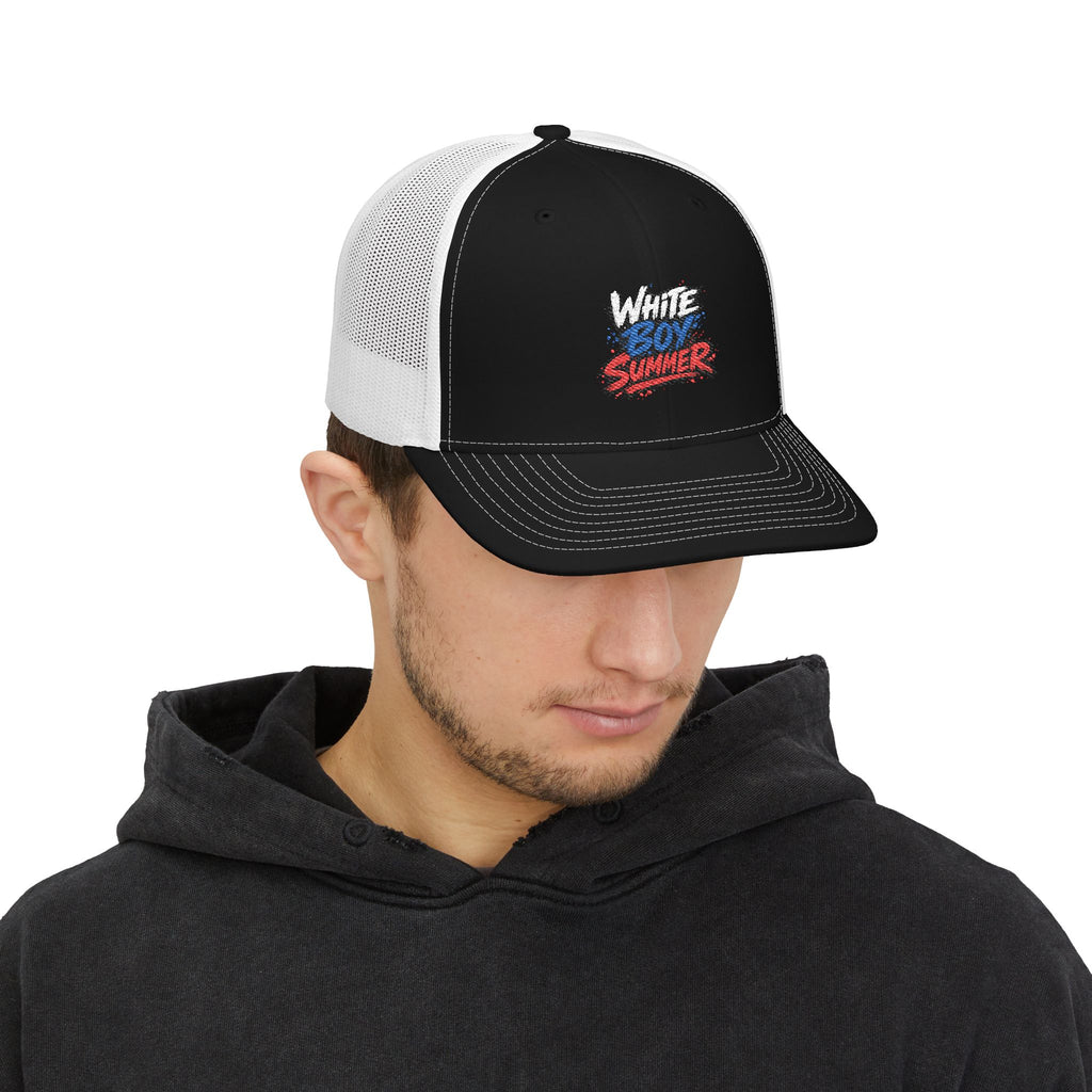White Boy Summer Trucker Cap - Retro USA Flag Script Snapback Hat