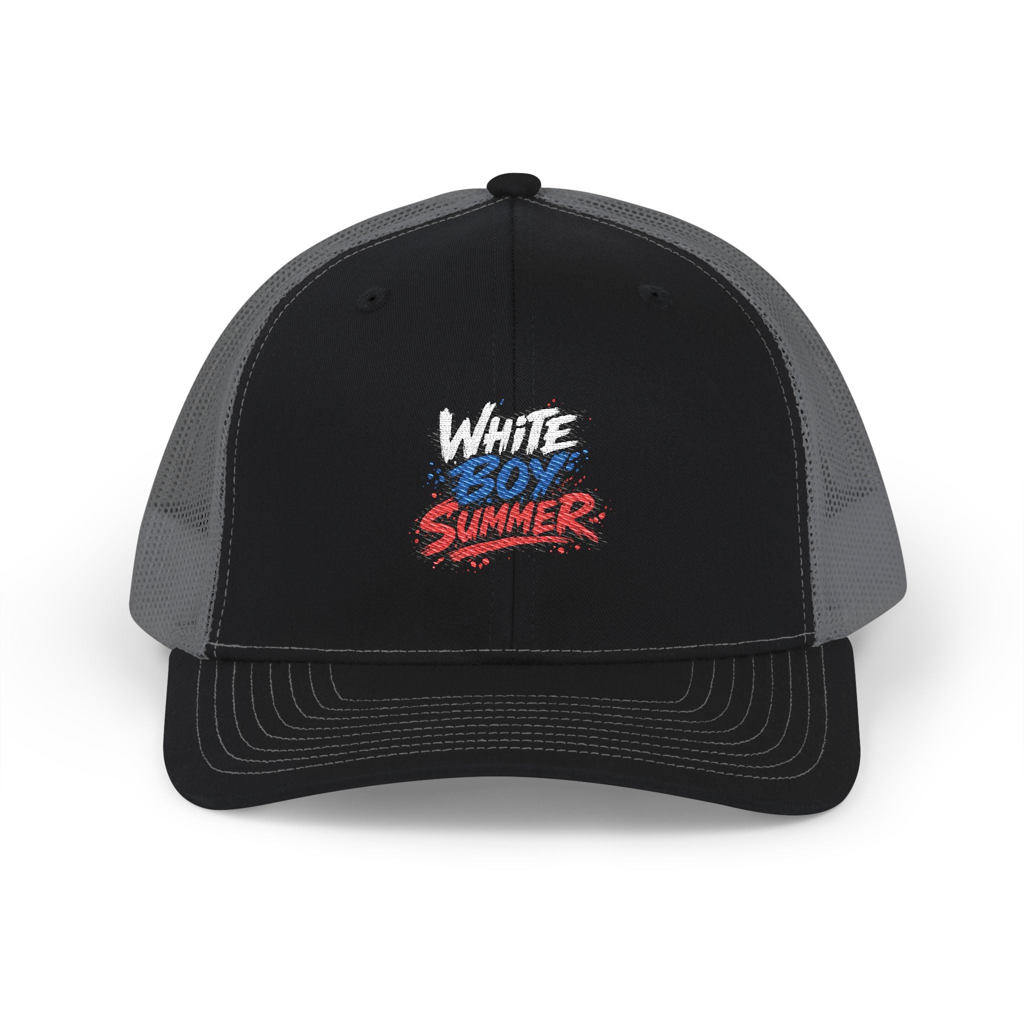 White Boy Summer Trucker Cap - Retro USA Flag Script Snapback Hat