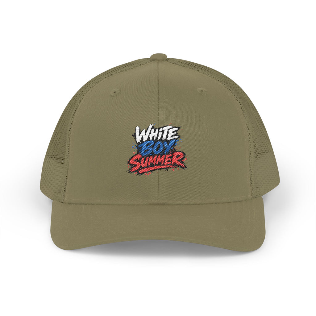 White Boy Summer Trucker Cap - Retro USA Flag Script Snapback Hat