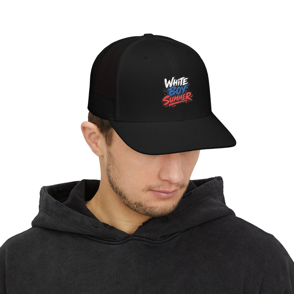 White Boy Summer Trucker Cap - Retro USA Flag Script Snapback Hat