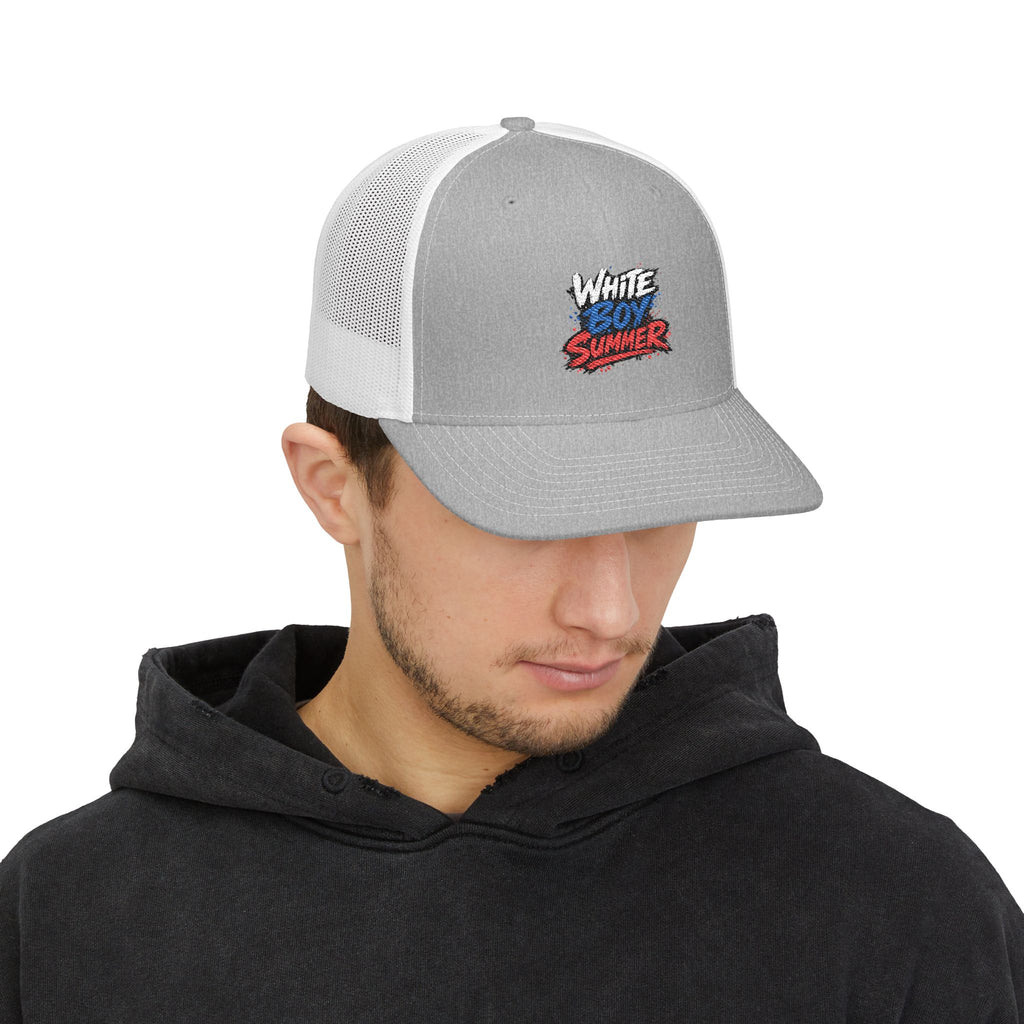White Boy Summer Trucker Cap - Retro USA Flag Script Snapback Hat