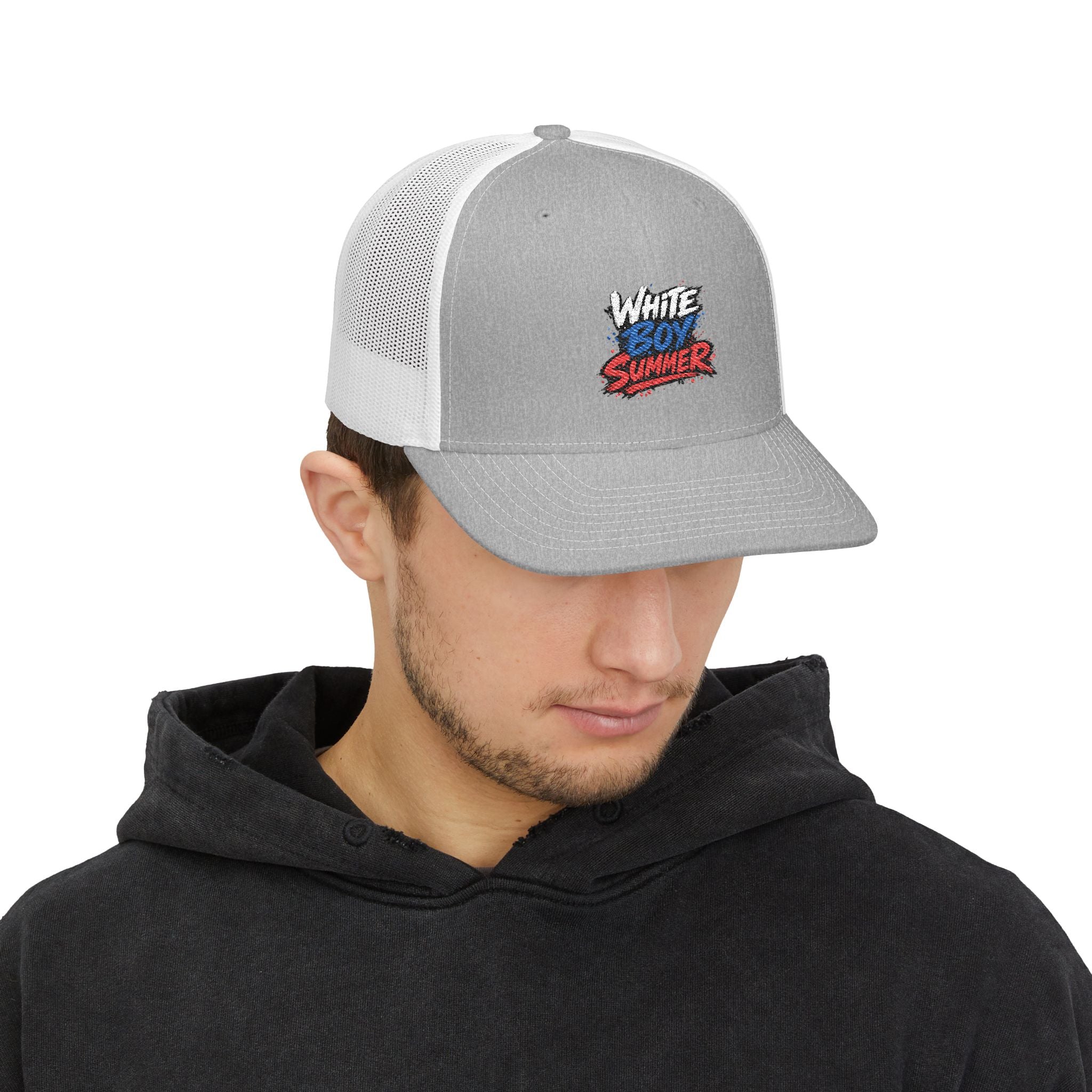 White Boy Summer Trucker Cap - Retro USA Flag Script Snapback Hat