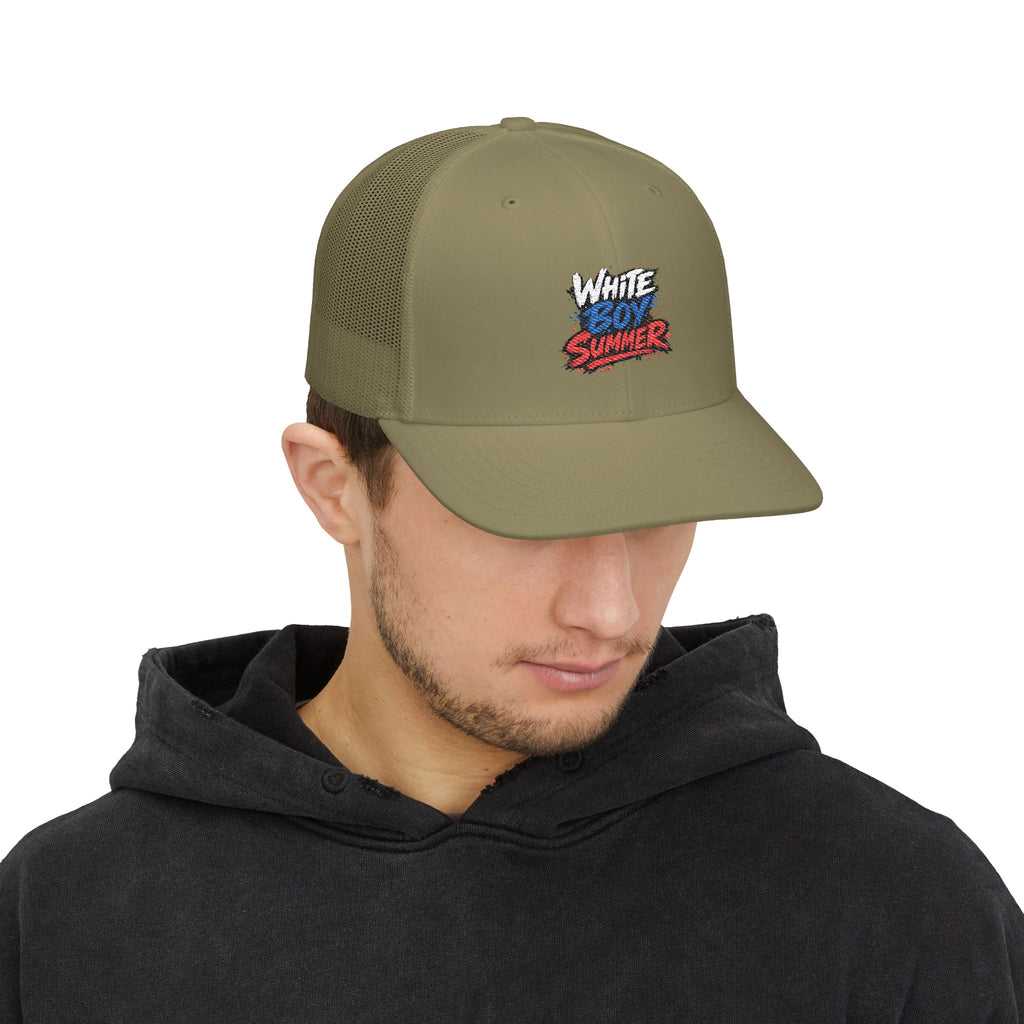 White Boy Summer Trucker Cap - Retro USA Flag Script Snapback Hat