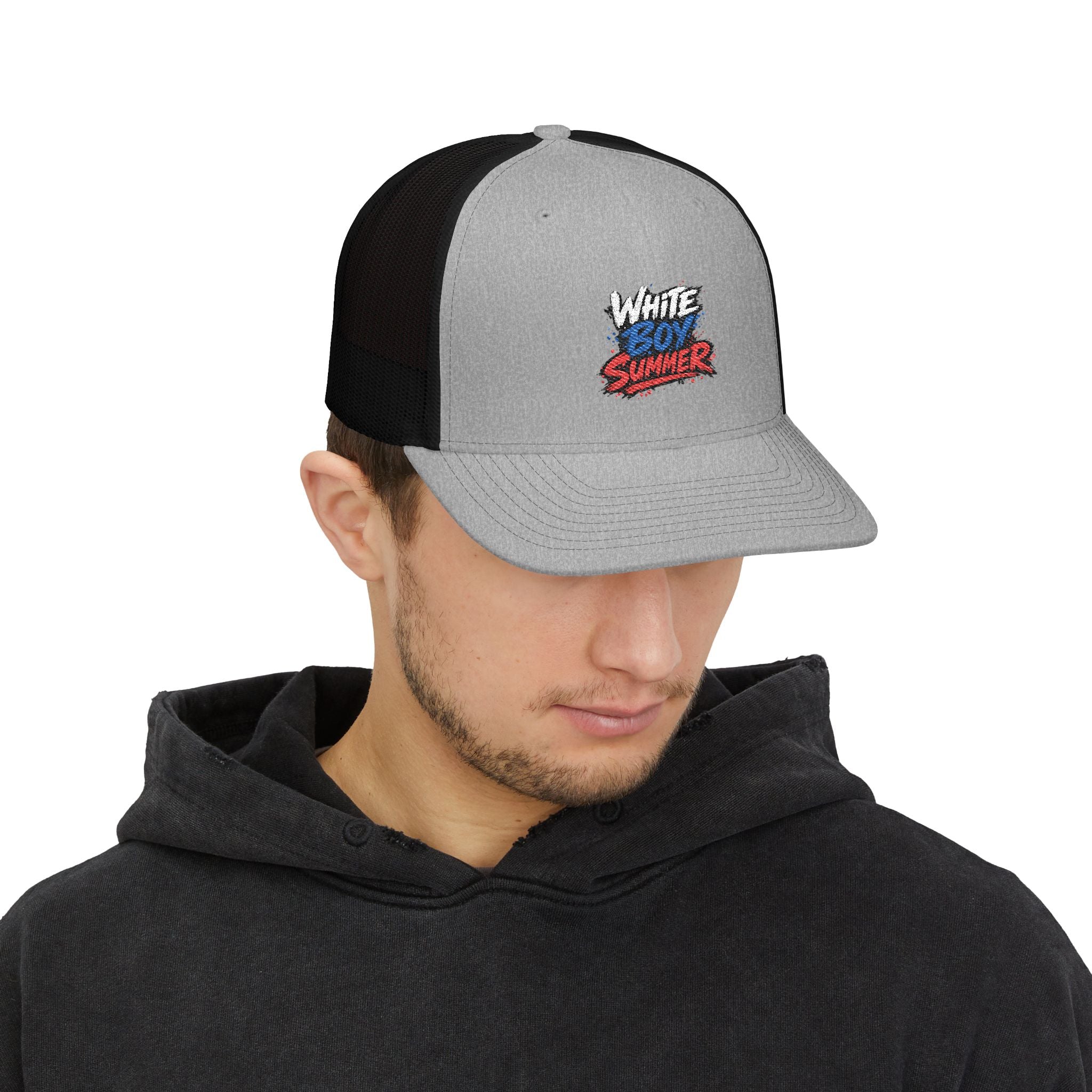 White Boy Summer Trucker Cap - Retro USA Flag Script Snapback Hat